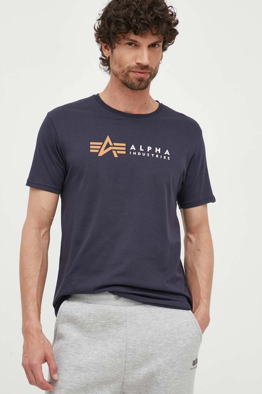 granatowy Alpha Industries t-shirt bawełniany  Alpha Label T Męski