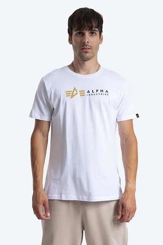 bílá Bavlněné tričko Alpha Industries 118502FP 09 Pánský