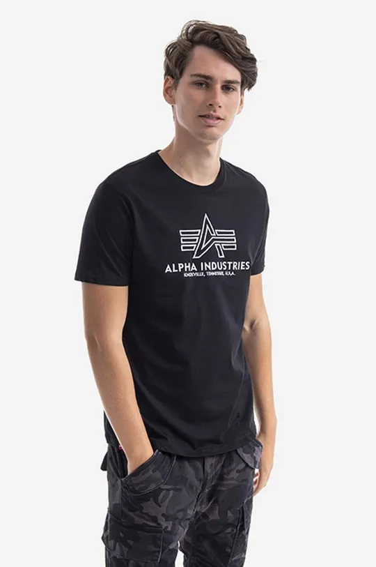 чёрный Хлопковая футболка Alpha Industries Мужской