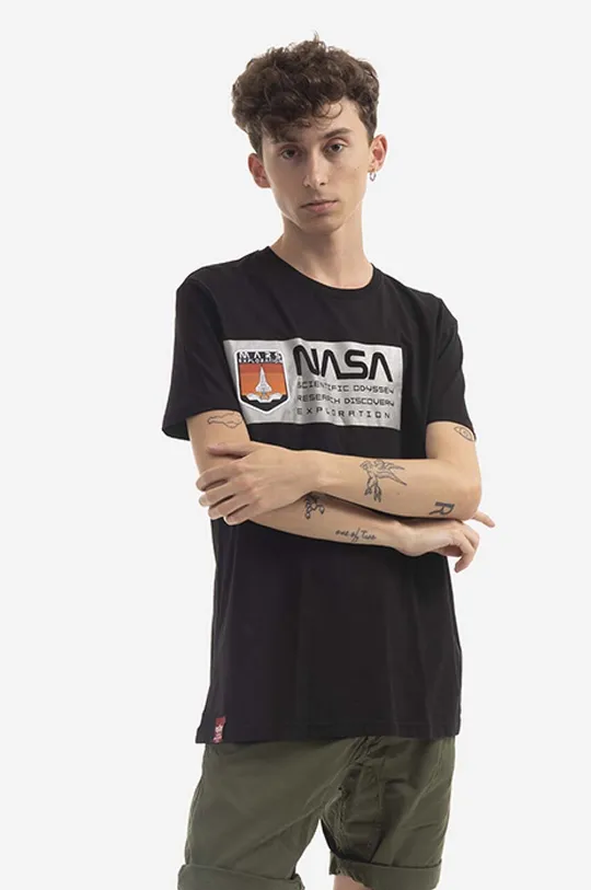negru Alpha Industries tricou din bumbac Mars Reflective T De bărbați