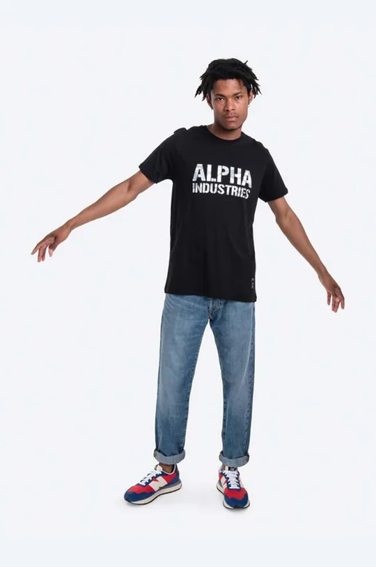 Βαμβακερό μπλουζάκι Alpha Industries μαύρο