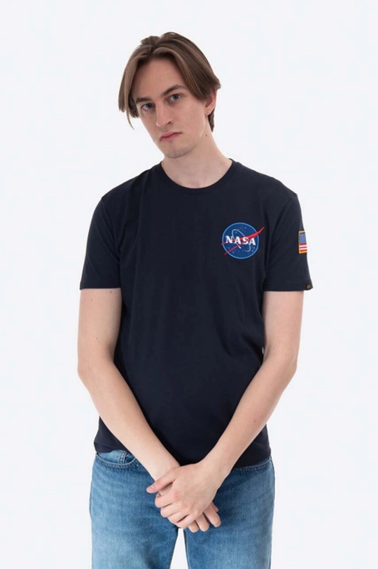 sötétkék Alpha Industries pamut póló 176507 07 Space Shuttle T Férfi