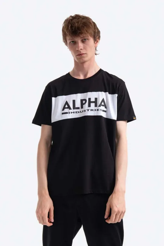 čierna Bavlnené tričko Alpha Industries Pánsky
