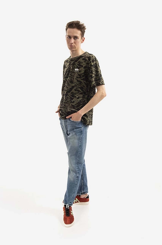 Alpha Industries t-shirt bawełniany Basic Tee Small Logo Camo zielony