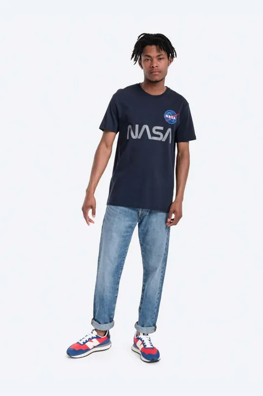 Bavlněné tričko Alpha Industries NASA Reflective T námořnická modř