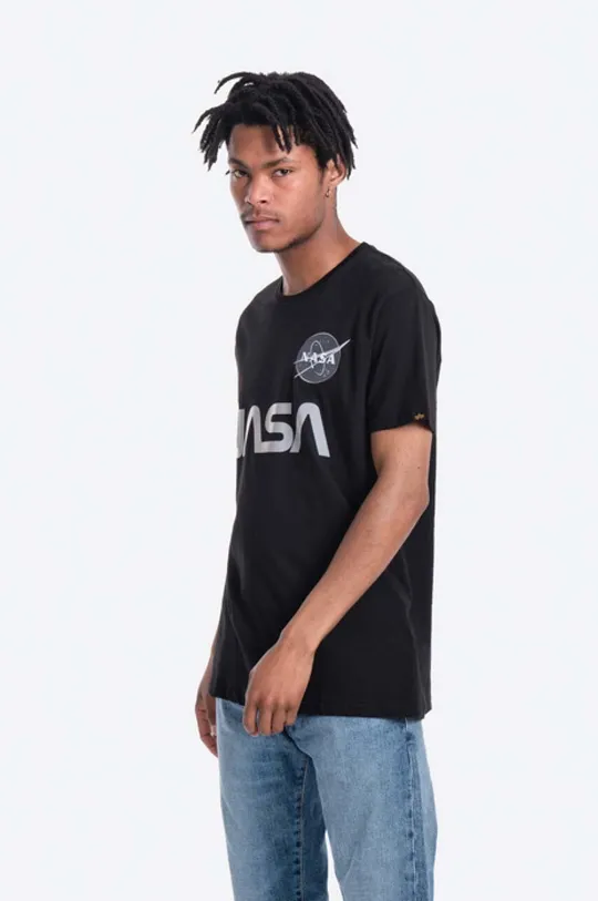 negru Alpha Industries tricou din bumbac x NASA De bărbați