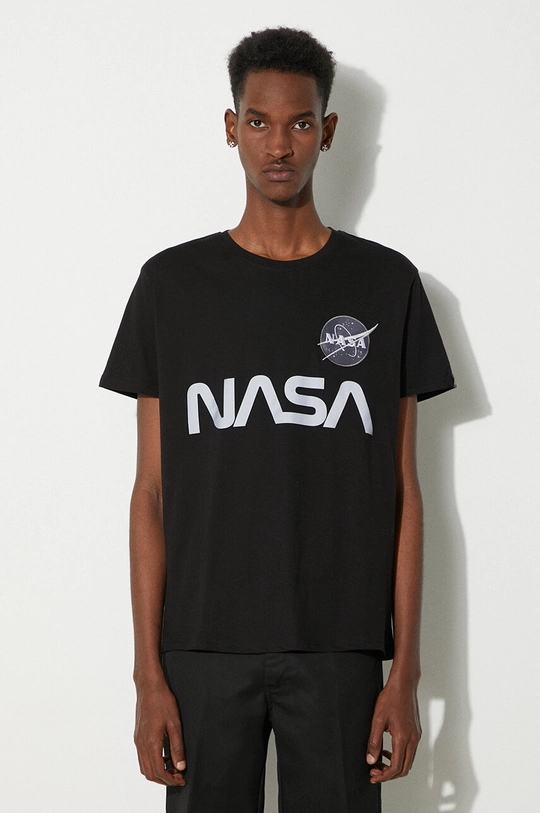 Βαμβακερό μπλουζάκι Alpha Industries x NASA κανονικό μαύρο 178501.03