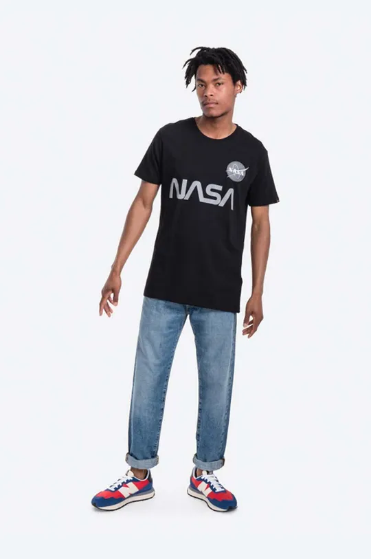Βαμβακερό μπλουζάκι Alpha Industries x NASA μαύρο