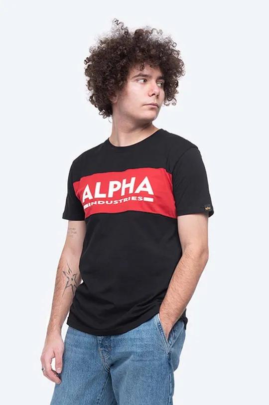 μαύρο Βαμβακερό μπλουζάκι Alpha Industries Inlay T Ανδρικά