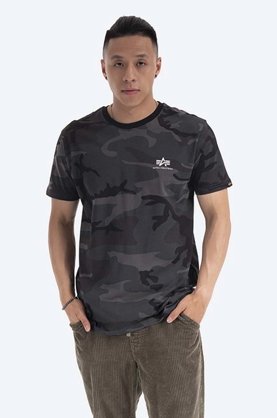 černá Bavlněné tričko Alpha Industries Basic T Small Logo Camo Pánský