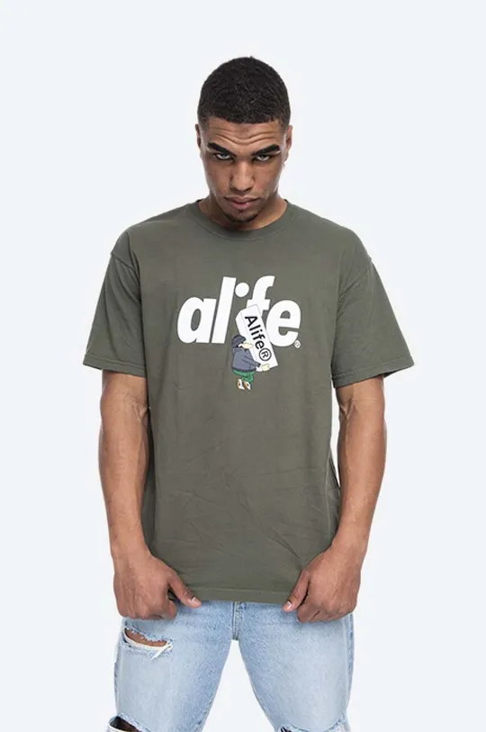 zielony Alife t-shirt bawełniany Boostin Męski