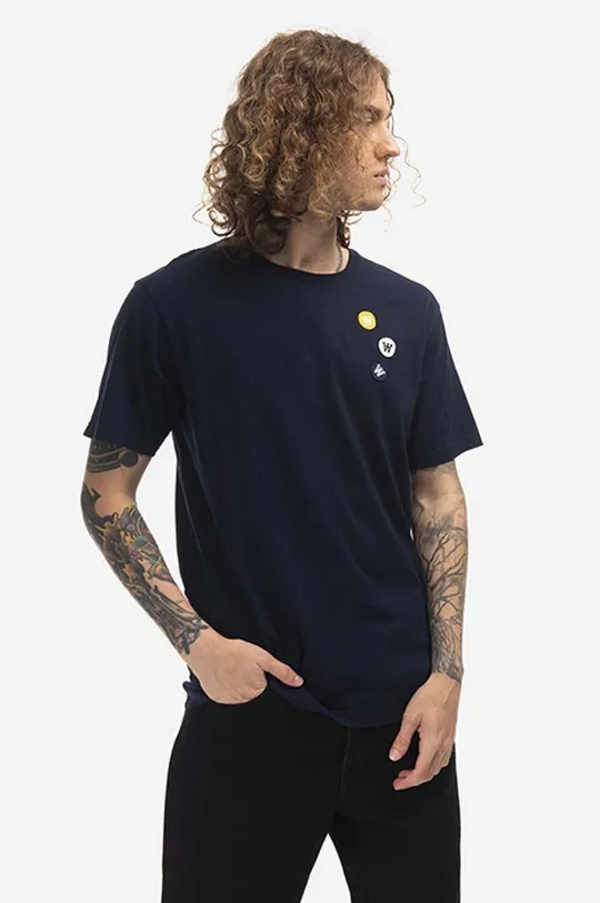 mornarsko modra Bombažna kratka majica Wood Wood Ace Patches T-Shirt Moški