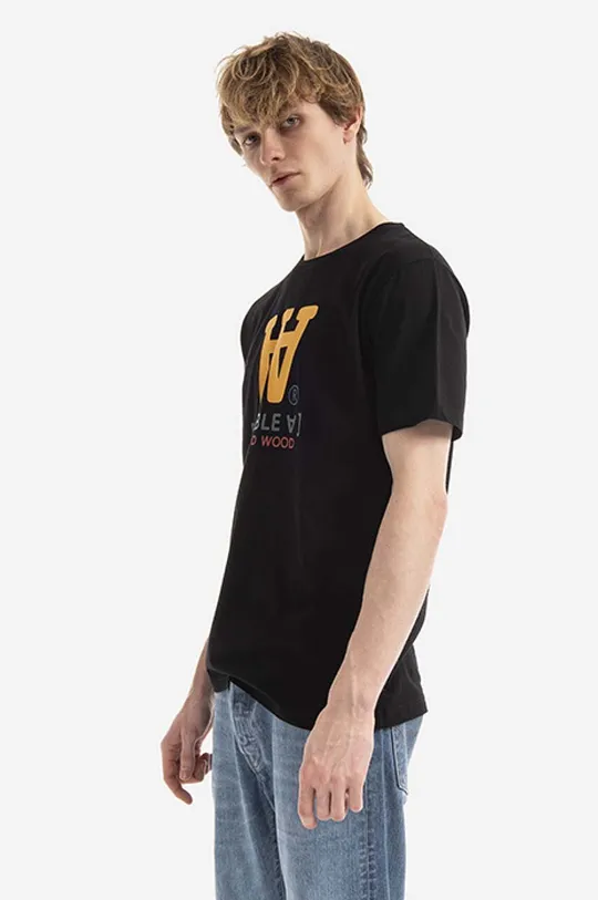 črna Bombažna kratka majica Wood Wood Ace Typo T-shirt Moški