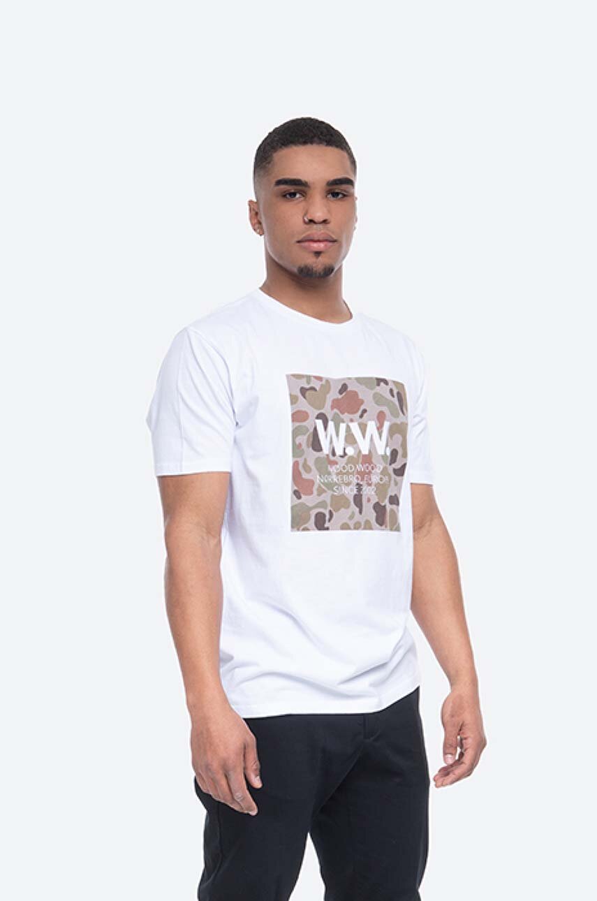 alb Wood Wood tricou din bumbac WW Square De bărbați