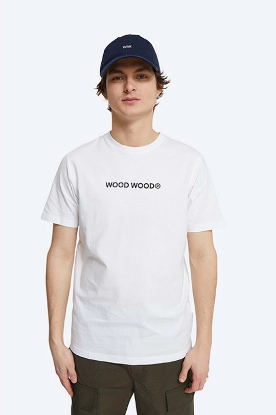 bílá Bavlněné tričko Wood Wood Sami Logo T-Shirt Pánský