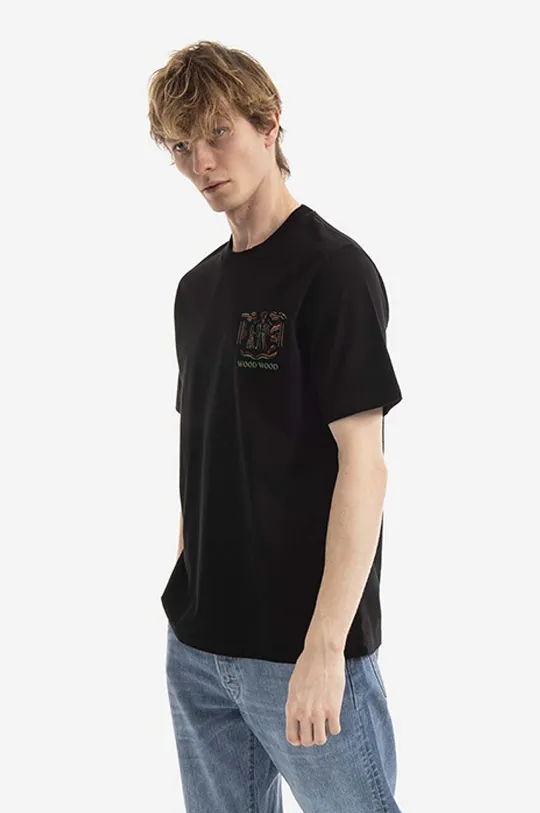 čierna Bavlnené tričko Wood Wood Bobby JC Robot T-shirt Pánsky