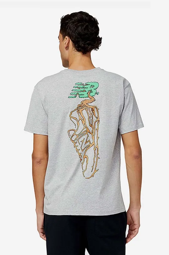 Βαμβακερό μπλουζάκι New Balance γκρί