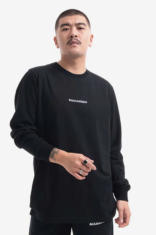 black Maharishi cotton longsleeve top Miltype Embroider T-shirt Men’s
