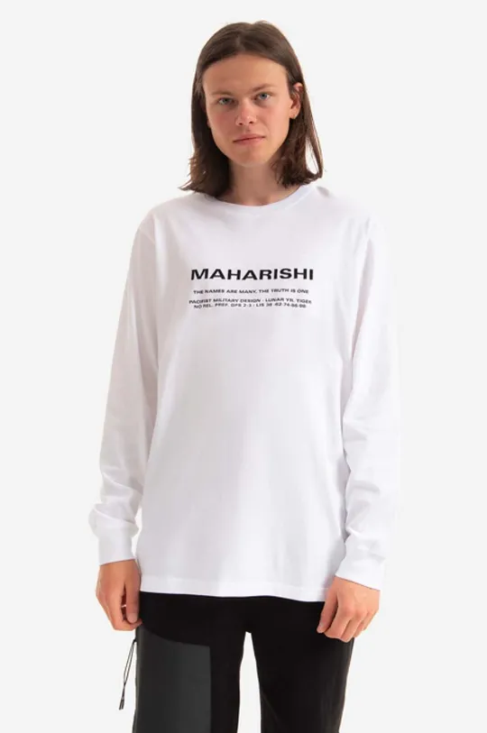 бял Памучна блуза с дълги ръкави Maharishi Miltype Embroidered L/S T-Shirt Чоловічий