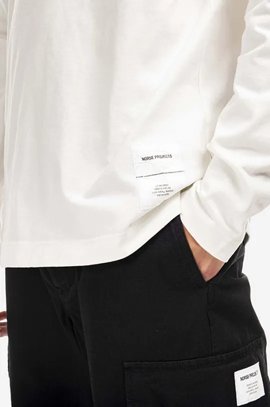 biela Bavlnené tričko s dlhým rukávom Norse Projects Holger Tab Series Logo LS