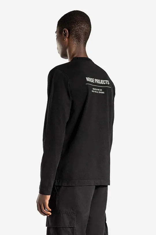 Bavlnené tričko s dlhým rukávom Norse Projects Holger Tab Series Logo LS čierna