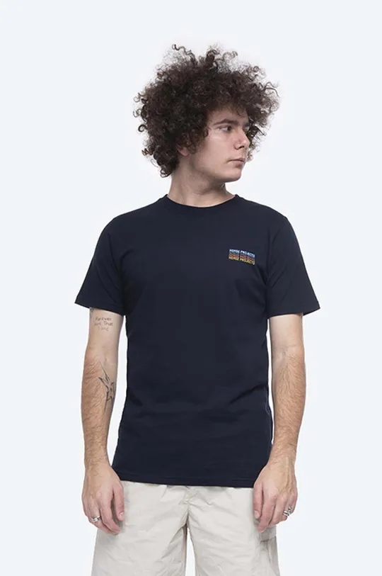 námořnická modř Bavlněné tričko Norse Projects Niels Logo Stack Pánský