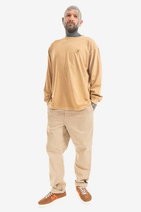 Bavlněné tričko s dlouhým rukávem Carhartt WIP hnědá