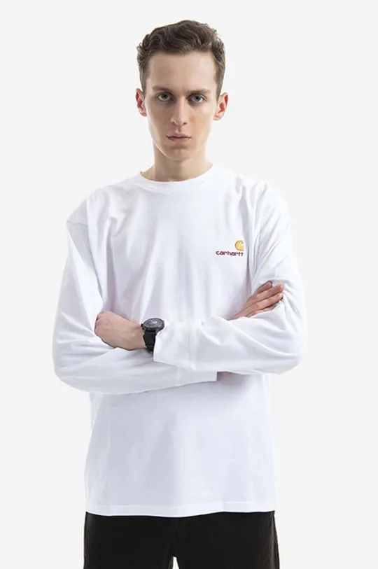 biela Bavlnené tričko s dlhým rukávom Carhartt WIP Longsleeve American Script T-Shirt Pánsky