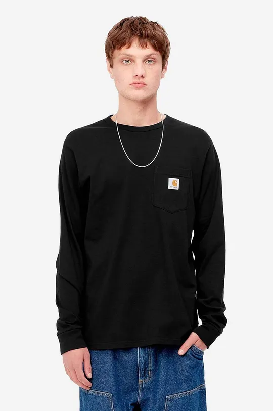 čierna Bavlnené tričko s dlhým rukávom Carhartt WIP L/S Pocket T-Shirt Pánsky