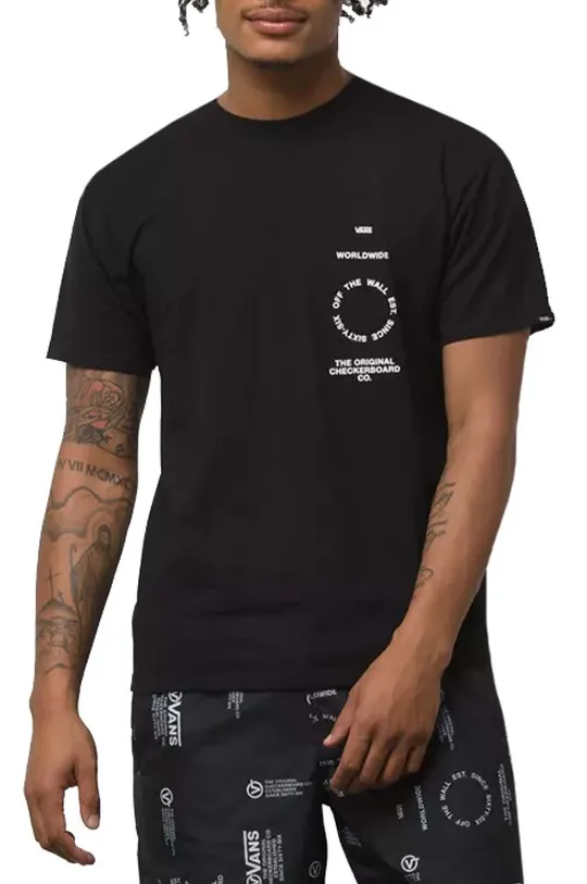 černá Bavlněné tričko Vans Distortion Type Pánský