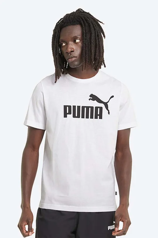bílá Bavlněné tričko Puma Essentials Pánský