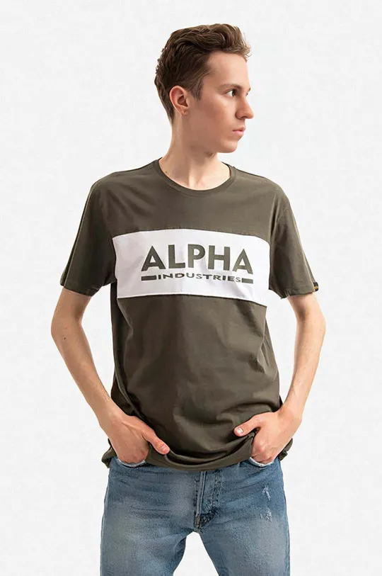 zelená Bavlnené tričko Alpha Industries Pánsky
