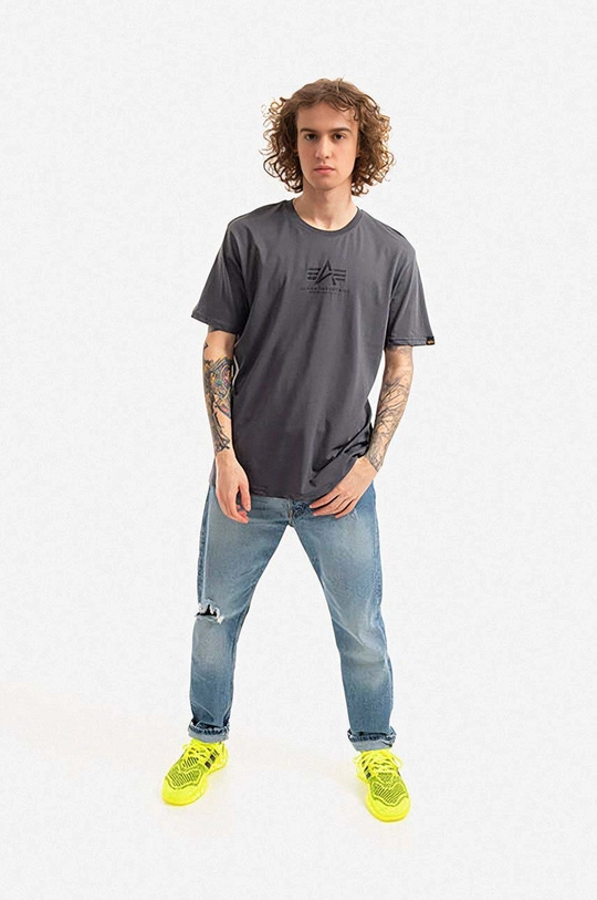 Bavlněné tričko Alpha Industries Basic T ML šedá