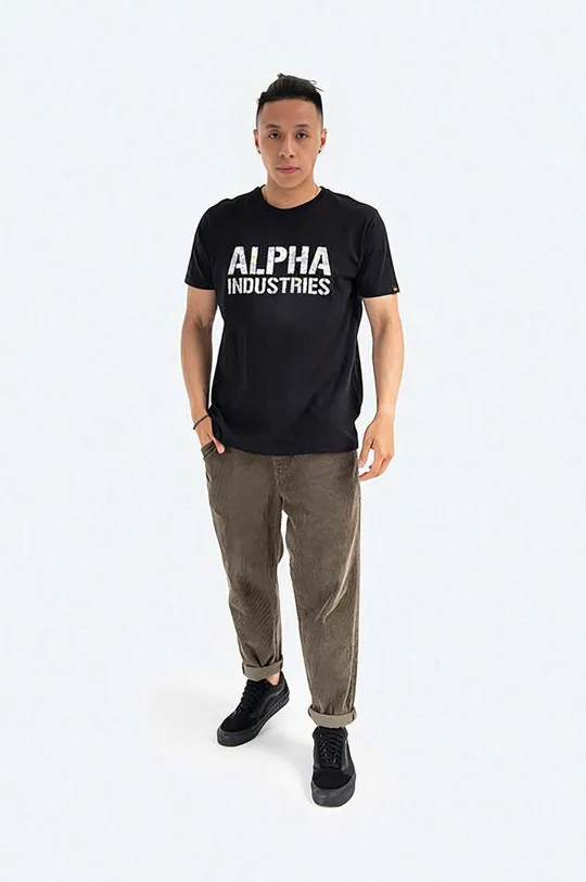 Βαμβακερό μπλουζάκι Alpha Industries Camo μαύρο