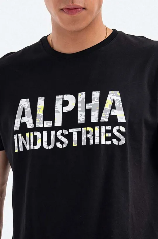 μαύρο Βαμβακερό μπλουζάκι Alpha Industries Camo