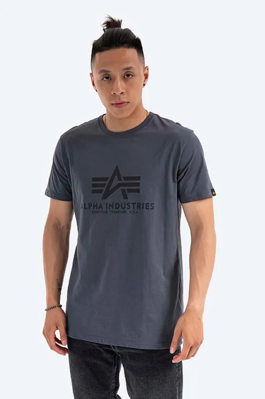 šedá Bavlněné tričko Alpha Industries Basic T-Shirt Pánský