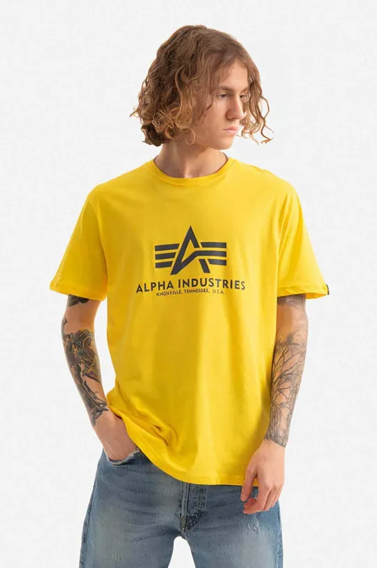 κίτρινο Βαμβακερό μπλουζάκι Alpha Industries Ανδρικά