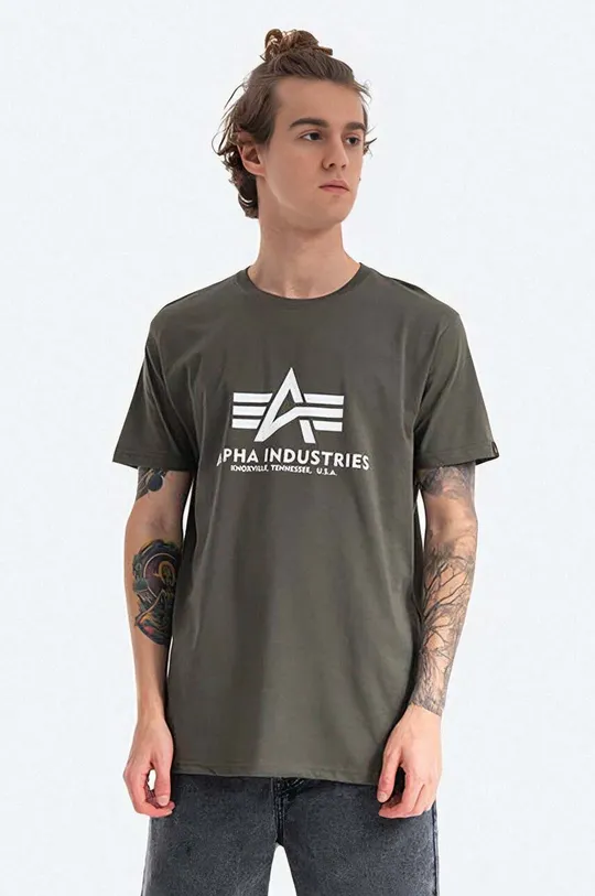 zielony Alpha Industries t-shirt bawełniany Basic T-Shirt Męski