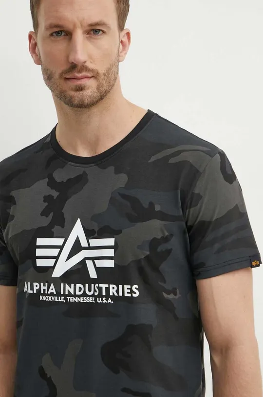 čierna Bavlnené tričko Alpha Industries Basic T-Shirt Camo Pánsky