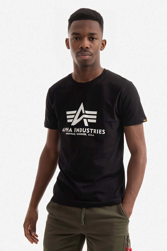 fekete Alpha Industries pamut póló Basic T-Shirt Férfi