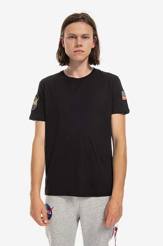 μαύρο Βαμβακερό μπλουζάκι Alpha Industries NASA Ανδρικά