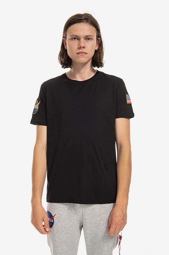 negru Alpha Industries tricou din bumbac NASA De bărbați