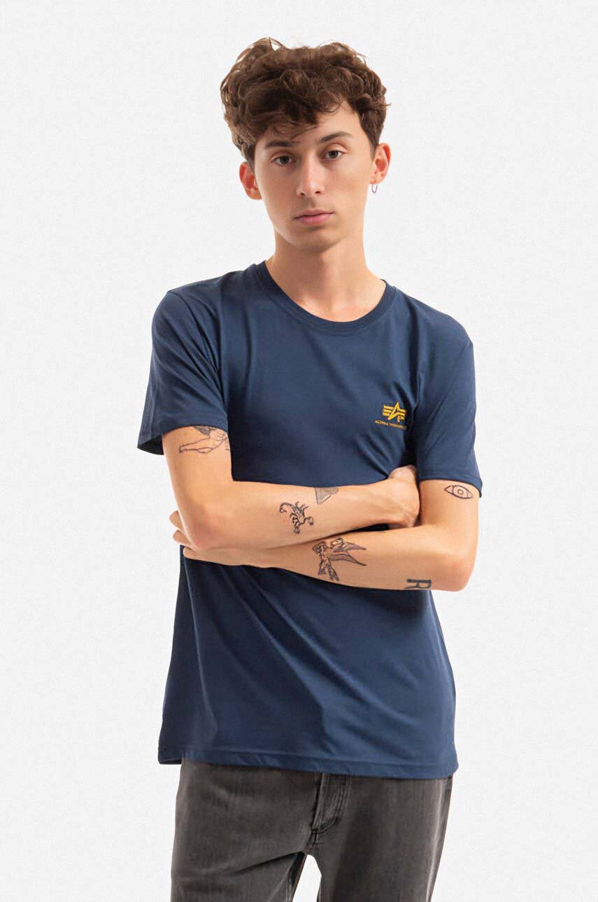 тёмно-синий Хлопковая футболка Alpha Industries Basic T Small Logo Мужской