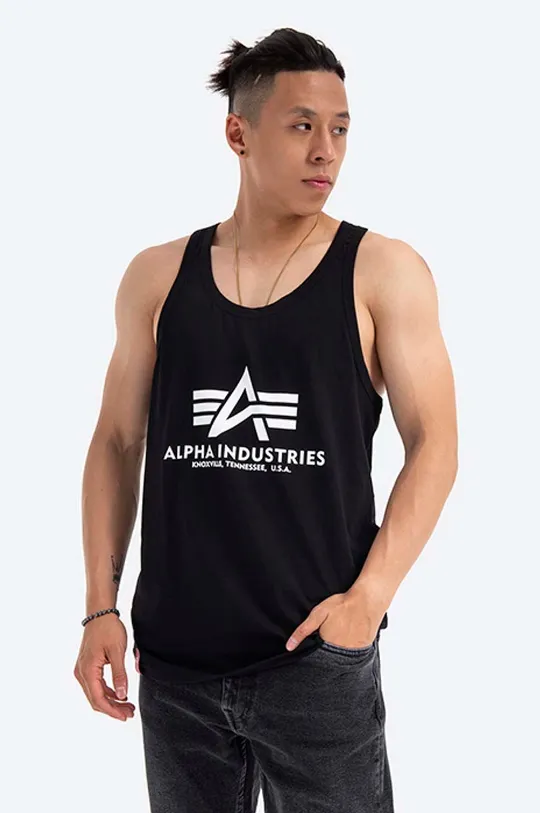 чёрный Хлопковая футболка Alpha Industries Мужской