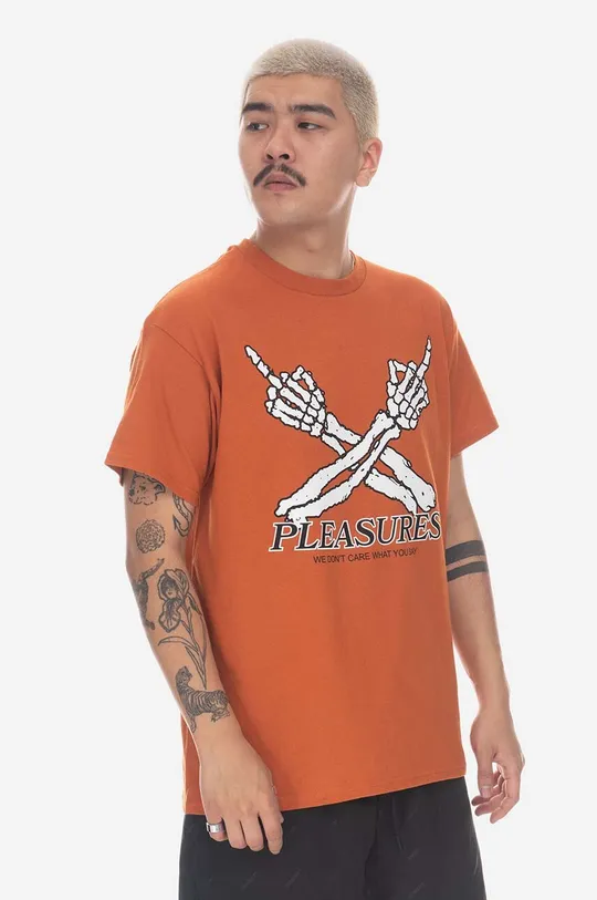 оранжев Памучна тениска PLEASURES Dont Care T-shirt Чоловічий