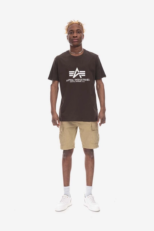 brązowy Alpha Industries t-shirt bawełniany Basic