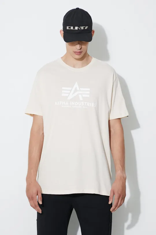 béžová Bavlněné tričko Alpha Industries Basic T-Shirt Pánský