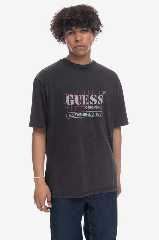 fekete Guess t-shirt Washed Grid Logo Tee Férfi