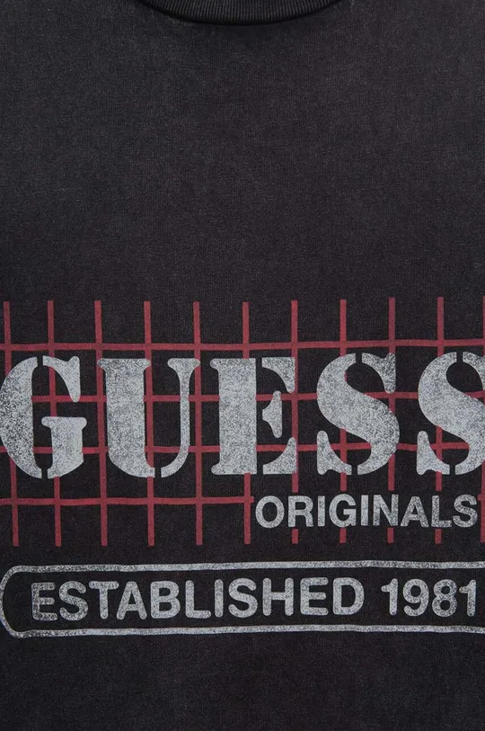 Μπλουζάκι Guess Washed Grid Logo Tee μαύρο