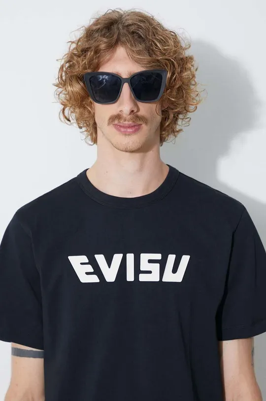 μαύρο Βαμβακερό μπλουζάκι Evisu Ανδρικά